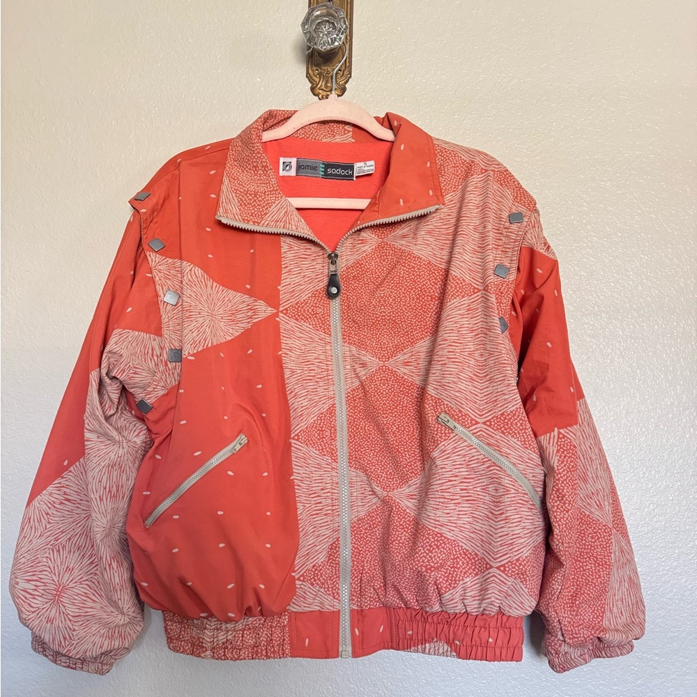 Vintage Jamie Sadock Geometric Print Coral Zip up Bomber windbreaker small